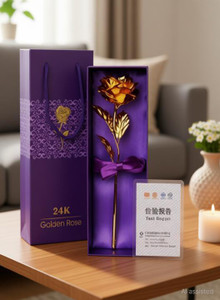 Aipom 24K Golden Rose | Gift Box for Wife, Husband, Boyfriend, Girlfriend Valentine's Gold Rose Artificial Flower