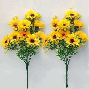 Siddhivinayak Home Decoration Yellow Sunflower Artificial Flower (15 inch, Pack of 2 Yellow Sunflower Artificial Flower