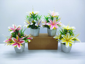 ADIRSA Multicolor Lily Bonsai Wild Artificial Flower Plant for Home Decor Multicolor Lily Artificial Flower  with Pot