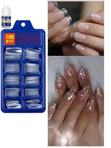 LXELA Clear Nail Tips Pro100 | 100 Pcs Nail Extension Tips with Glue for Acrylic Nails Transparent