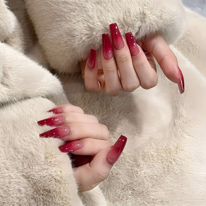 The NailzStation nails artifical nail fake designer press on extension with design glue Ombre Red