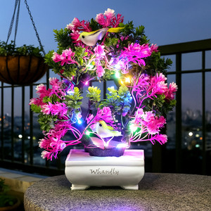 Handybee Mini Faux Bonsai Plant With 2 Bird Sparrow LED Plant for Home Decor Bonsai Artificial Plant  with Pot