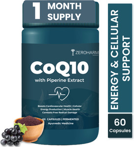 ZEROHARM CoQ10 with Piperine for Heart Health, Cell Energy, Stamina & Fertility Support