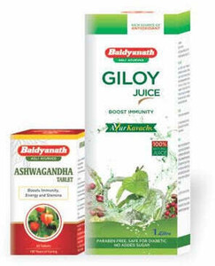 बैद्यनाथ Daily Immunity Booster - Giloy Juice 1 L + Ashwagandha Tablet (60 Tablets)