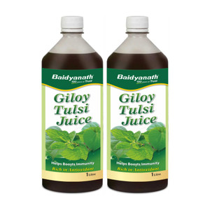Baidyanath Giloy Tulsi Juice - Boosts Immunity and Digestion | Natural source of Antioxidants for Detoxification, for Liver and Skin Health | No Added Sugar, Colour or Flavour | Pack of 2
