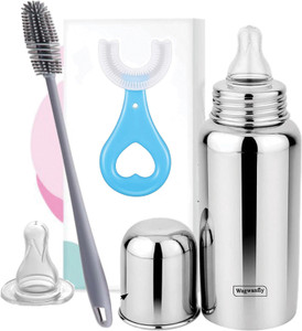 Wagwanfly Steel Feeding Baby Bottle, BPA Free Anti Colic Slim Neck Steel Feeding Bottle - 240 ml