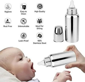 Onisha Stainless Steel Baby Feeding Bottle250ML 304 GRADE & Silicon Food Feeder & Bibs  - Silicone