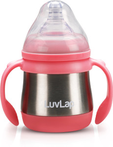 LuvLap Steel Feeding Baby Bottle, BPA Free Anti Colic, Made of SS304 Steel, Handle, 3M+ - 240 ml