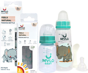 MYLO Baby Feeding Bottles for New Born Babies with Spoon Anti Colic  (125+250ml) 375 ml Polypropylene (PP) baby bottles online in india Buy 