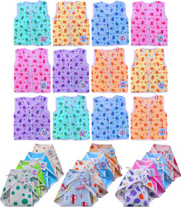 V.B.K Baby Clothes With Jabla (12 Pcs) and Nappy (12 Pcs), Pure Cotton, 0 to 6 Months