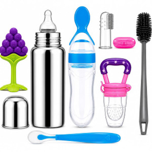 Y.GOYAL&CO. Premium Baby Feeding Combo – Feeder Bottle, Spoon Bottle, Nibbler & Brush Set