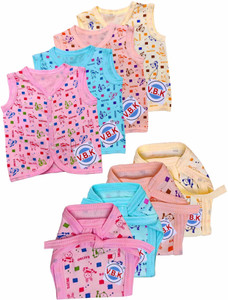 V.B.K Baby Clothes With Jabla (4 Pcs) and Nappy (Langot) (8 Pcs), 0 - 6 Months,Hosiery