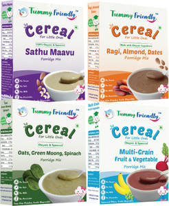 TummyFriendly Foods USDA Organic Certified Stage3 Sprouted Porridge Mixes Combo - 4 Packs With Oats | Organic Baby Food for 8 Months Old Baby |4 Packs, 200g Each Cereal