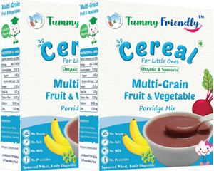 TummyFriendly Foods USDA Certified Organic Sprouted Multi Grain Fruit Vegetable Porridge Mix (Sprouted Wheat, Oats, Banana, Beetroot, Green Peas), Organic Baby Food For 8 Months Old , Made of Sprouted Whole Wheat , 200g Each, 2Packs Cereal