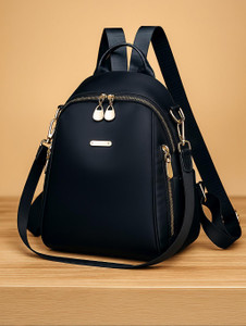 speginic Trendy women�s handbag with a sleek solid black look and golden zippers 15 L Backpack