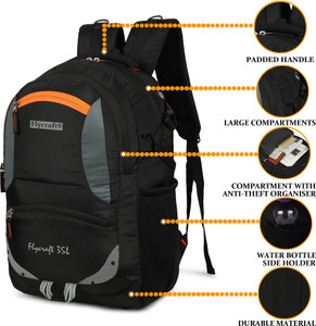 Flycraft simna.1381/2 black orange spacy unisex laptop backpack and travel bag office bag with reflective strip style. Waterproof Backpack