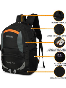 Flycraft simna.1381/2 black orange spacy unisex laptop backpack and travel bag office bag with reflective strip style. Waterproof Backpack