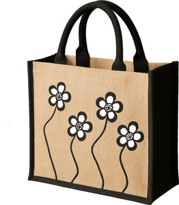 AVLUZ Natural Flower Printed Jute Multipurpose Bag