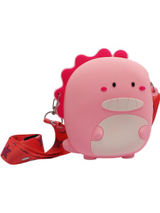 PASSION PETALS Pink Dino Kids Girls Sling Bag Cute Silicon Girls Coin Pouch For 2-8 Yrs Waterproof Sling Bag