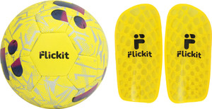 Flickit Smart Football + Pro Hex Shin Guard (M) Combo| AI-Enabled Ball with App Tracking Football - Size: 4