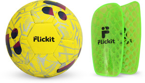 Flickit Smart Football+Pro Hex Shin Guard (M) Combo with AI App Tracking |For Ages 13+| Football - Size: 5