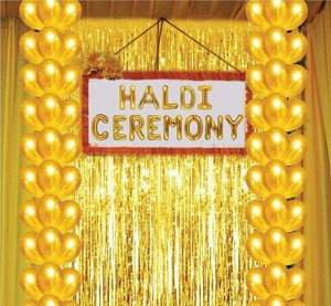 LOONS PEDDLER Solid Haldi Ceremony Decoration Kit with Haldi Ceremony Foil, Curtains & Gold Balloons Balloon