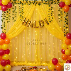 JAANKI DECORATIONS Solid Haldi Ceremony decoration backdrop curtain and Balloon