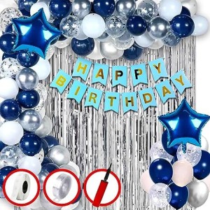 PARTY MIDLINKERZ Solid Boys Happy Birthday Decoration, 1st 61 Pcs kit item combo Balloon