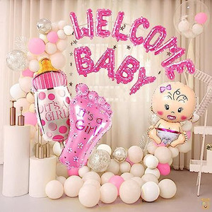 ग्रूवी डज़ प्रिंटेड Baby Girl Welcome Home Decoration Kit, Foil Balloons बैलून बुके