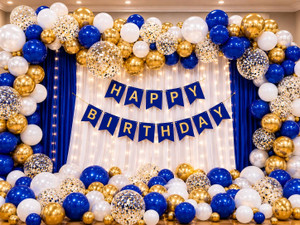 तिगोरिक सॉलिड Happy Birthday Blue Banner Room Decoration Set 54 Pcs गुब्बारा