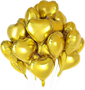 ZAMBOOREE Printed Heart Shape Foil Balloons Valentines Day Decoration Golden Pack of 22 Pcs Balloon