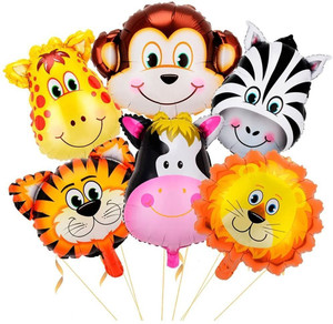 PopTheParty Solid Jungle Theme 18 Inch Animal Face Foil for Birthday Decoration Balloon