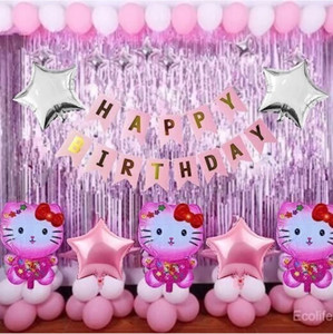 FLIPZONE Solid 1st Happy Birthday Hello Kitty Theme Combo Kit Set Item Combo for Girls set 30 Balloon
