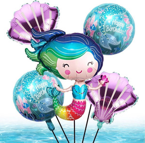HouseOfCommon Printed Mermaid Tail Theme Birthday Decorations Aqua Theme Decorations Balloon