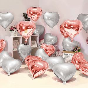 ZAMBOOREE Printed Heart Shape Foil Balloon Pack Of 20 (Rose Gold-Silver) Balloon