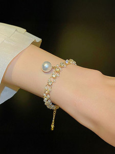 Miraclewood Alloy Pearl, Cubic Zirconia, Diamond Gold-plated Bracelet