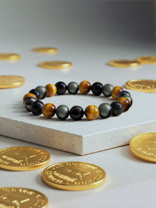 Astrotalk Pyrite, Tiger's Eye, Black Obsidian Bracelet