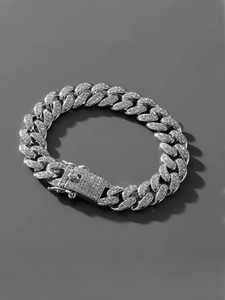 Miami Brass, Metal, Copper, Sterling Silver, Alloy, Stainless Steel Cubic Zirconia, Diamond, Crystal Silver Bracelet
