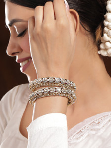 RUBANS Brass Cubic Zirconia Gold-plated Bangle Set