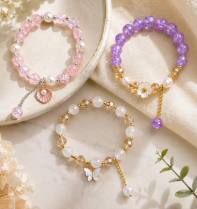 Jexo Crystal, Glass, Alloy Pearl, Crystal Gold-plated, Silver Bracelet
