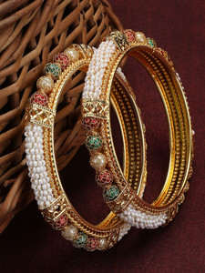 Anika's Creation Brass Pearl Gold-plated Bangle