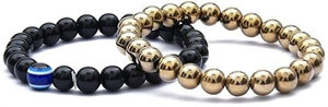 VIBESLE Stone, Golden Pyrite, Evil Eye, Black Obsidian Beads, Crystal Charm Bracelet