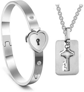 Heer Collection Stainless Steel Crystal Silver Bracelet Set