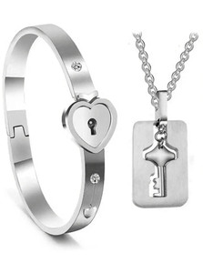 Heer Collection Stainless Steel Crystal Silver Bracelet Set