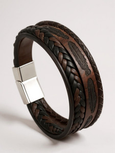 RAPPERSSHOP Leather, Stainless Steel Sterling Silver Bracelet
