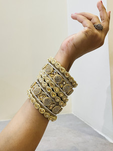 Aashirwad Alloy Beads, Cubic Zirconia Gold-plated Bangle Set