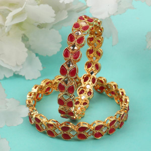 Mode Mania Brass Cubic Zirconia Gold-plated Bangle Set