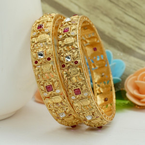 Panini Jewels Alloy Ruby Gold-plated Bangle Set