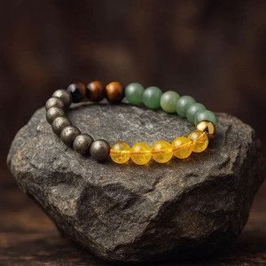 DIVINE HINDU Pyrite, Green Aventurine, Crystal, Tiger's Eye Bracelet