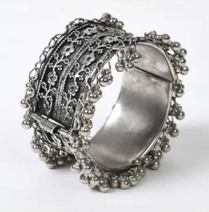 hazaro Brass Agate Black Silver Bangle